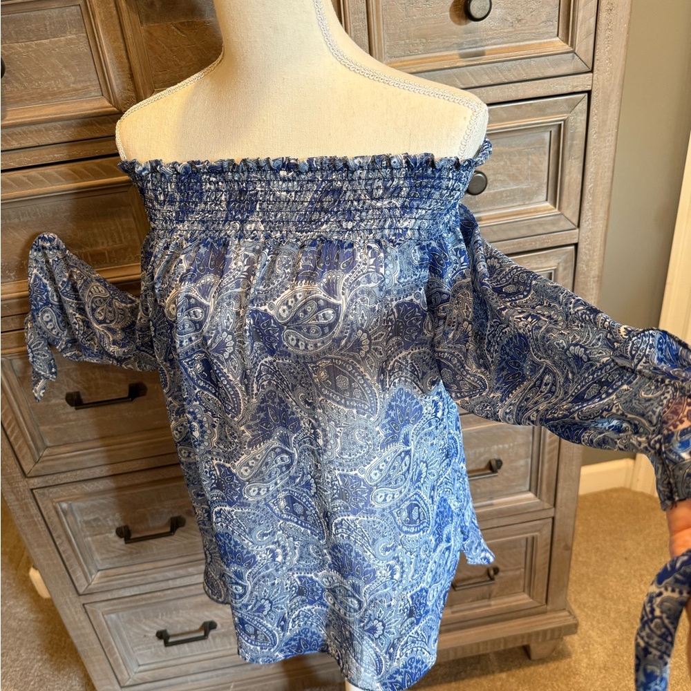MICHAEL Michael Kors Blue Paisley Off-Shoulder Blouse